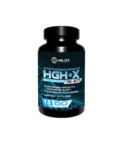 Bottle of Ibutamoren MK677 with 60 capsules of 15mg from Helixx Online - Canada's Trusted SARMs Retailer