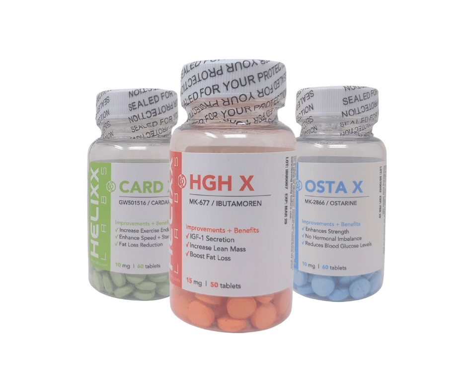 Bottles of Helixx Labs branded SARMs